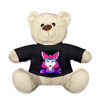 Kitsun Vaporwave Japanische Kami Vaporwave Kitsune - Teddy - Schwarz - Vorne