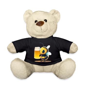 Funny and cute bee with beer - Teddy Bear - black - Front