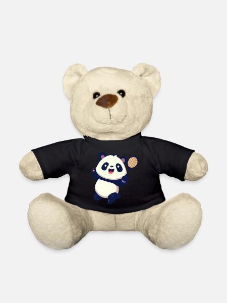 L’ours panda joue au badminton et rit - Nounours - noir