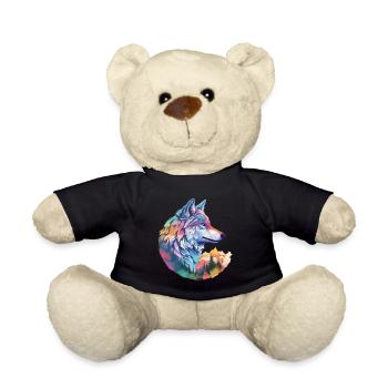 Wolf Wolf's Head Nature Wilderness Forest Trees Colorful Art - Teddy Bear - black - Front
