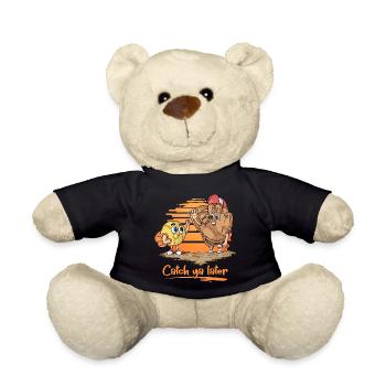 Catch ya Later Cartoon Softball Glove and Ball - Teddy Bear - black - Front