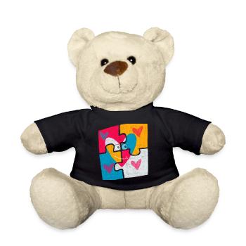 Motif puzzle coeur avec des yeux amour et famille - Nounours - noir - Devant