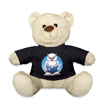 Weise Eule mit Buch - Lesendes Design - Teddy - Schwarz - Vorne