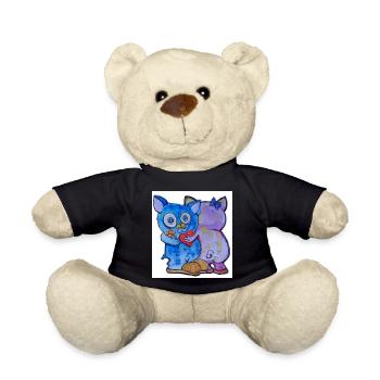 Liebes-Duo Katzengesicht mit Blumen - Teddy - Schwarz - Vorne