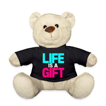 Life is a Gift Cyan and Magenta - Teddy Bear - black - Front