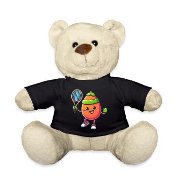 Cute Comic Easter Egg with Tennis Racket - Teddy Bear - black - Front