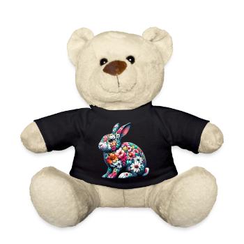 Hase mit Blumen geschmückt - Teddy - Schwarz - Vorne
