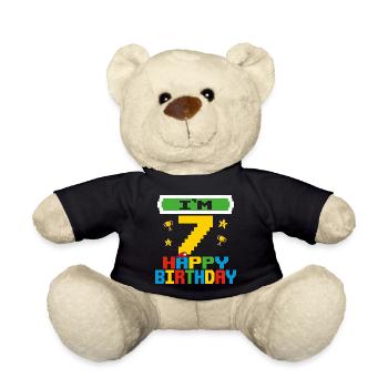 Seven 7yr 7th Birthday Happy Birthday 7 Years Old - Nounours - noir - Devant
