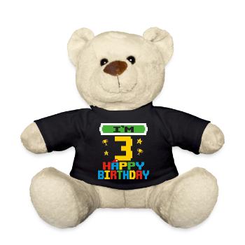 Three 3yr 3th Birthday Happy Birthday 3 Years Old - Nounours - noir - Devant