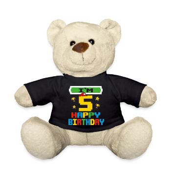 Five 5yr 5th Birthday Happy Birthday 5 Years Old - Nounours - noir - Devant