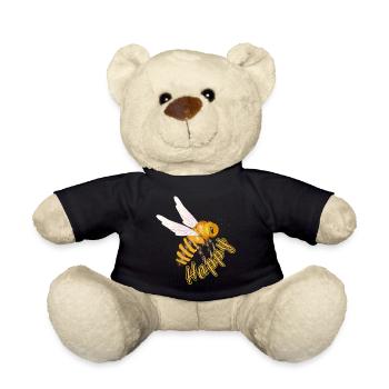 gelber Happy Schriftzug mit handgezeichneter Biene - Teddy - Schwarz - Vorne