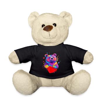 Colorful Grizzly Bear Heart - Teddy Bear - black - Front