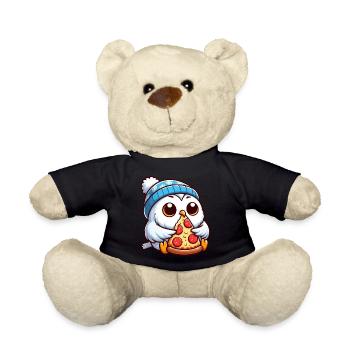Eule Schneeeule Pizza Pizzaliebhaber Winter - Teddy - Schwarz - Vorne