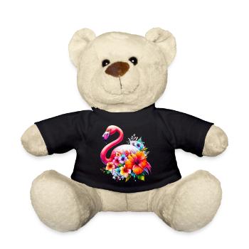 Flamingo verziert mit Hibiskusblüten - Teddy - Schwarz - Vorne