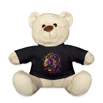 Lion Colorful Lion Head Neon Colorful Predator Art - Teddy Bear - black - Front