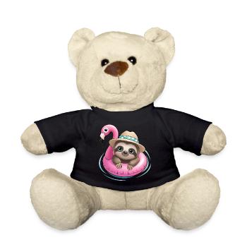 Kawaii Sloth in Flamingo🦩 - Teddy Bear - black - Front