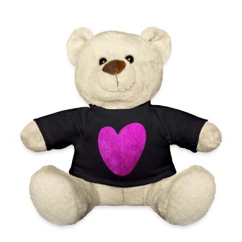 Herz pink Hochzeit Liebe Struktur Pärchen Love Fan - Teddy - Schwarz - Vorne