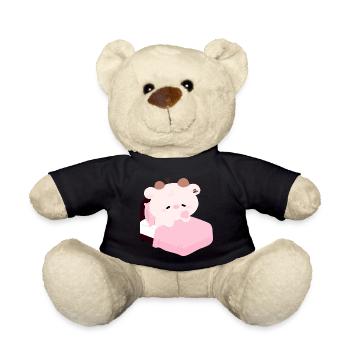 Schläfrige rosa Kuh Kawaii Schlafenszeit - Teddy - Schwarz - Vorne