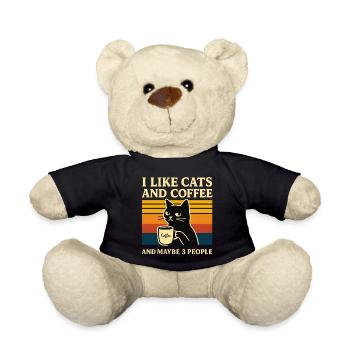 Retro Humor Ich mag Katzen & Kaffee Stubentiger - Teddy - Schwarz - Vorne