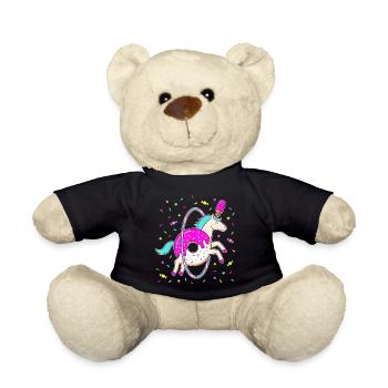 Cute 6th Birthday Unicorn Donut - Teddy Bear - black - Front
