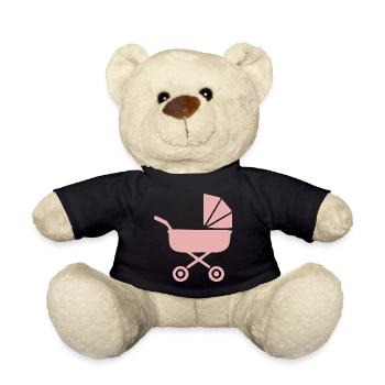 Rosa Kinderwagen Baby Geburt Mädchen Geschenk  - Teddy - Schwarz - Vorne