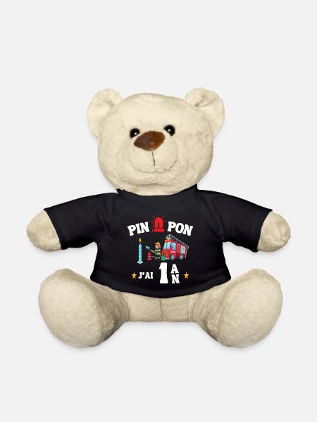 1 An Pin pon Pompier Cadeau anniversaire - Nounours - noir