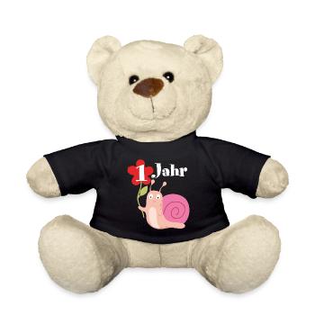 Schnecke gratuliert zum 1. Geburtstag ich bin eins - Teddy - Schwarz - Vorne