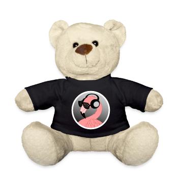 Flamingo with sunglasses and headphones - Teddy Bear - black - Front