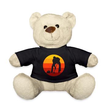 Eis Curling Curler Eisstockschießen Retro Geschenk - Teddy - Schwarz - Vorne