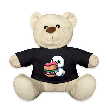 Duck Swan Burger Whimsical Chibi Fast Food - Teddy Bear - black - Front
