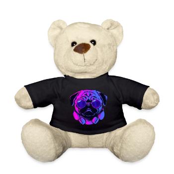 Synthwave Pug Dog Puppy - Teddy Bear - black - Front