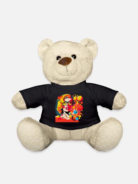 Retro Pop Art Frau mit Brille und bunten Punkten - Teddy - Schwarz