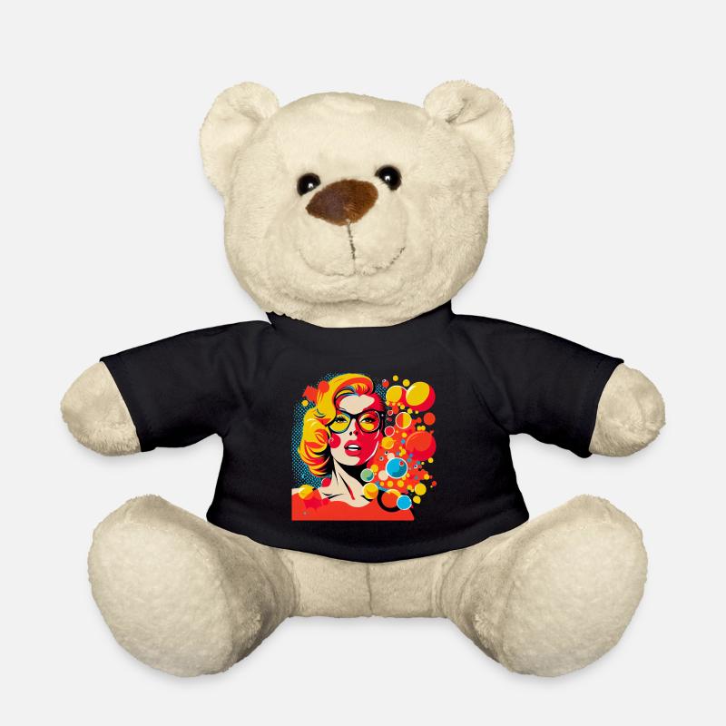 Retro Pop Art Frau mit Brille und bunten Punkten - Teddy - Schwarz