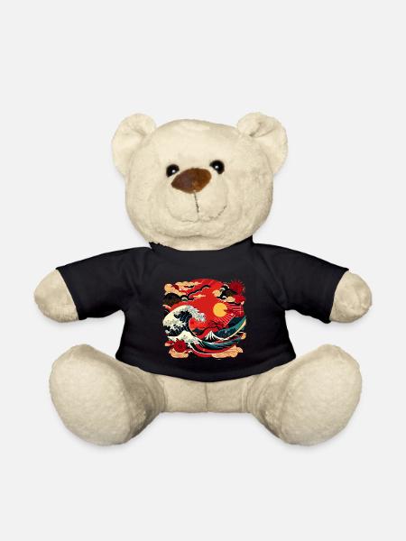Japanische Kunst Meeres Wellen mit Sonne - Comic - Teddy - Schwarz