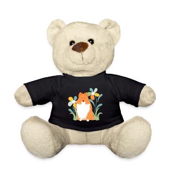 Shetland Sheepdog and Flower - Teddy Bear - black - Front