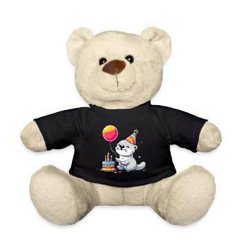 Sea Otter Kid Celebrating Birthday - Teddy - Schwarz - Vorne