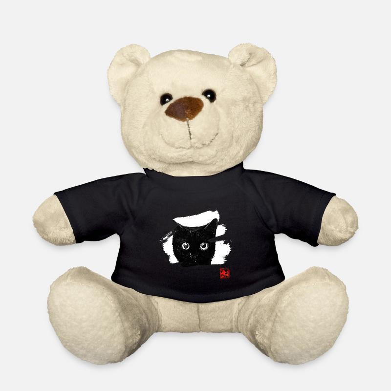 cat face in white - Teddy Bear - black