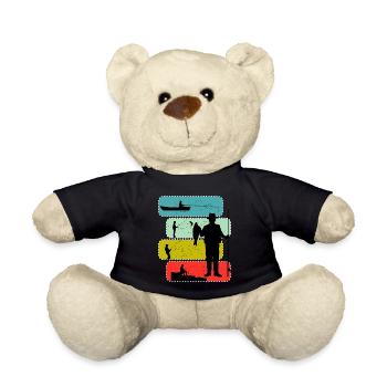 Angler fishing boat fish rod pike pikeperch perch - Teddy Bear - black - Front