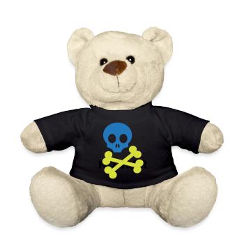 Neon Blue Skull and Crossbones - Teddy Bear - black - Front