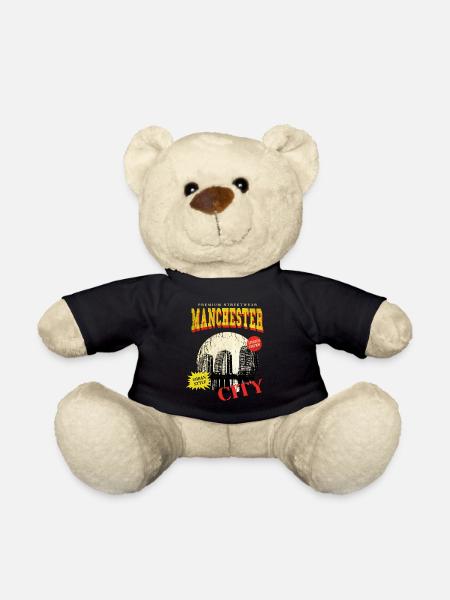Manchester England UK City Skyline Vintage Retro - Teddy Bear - black