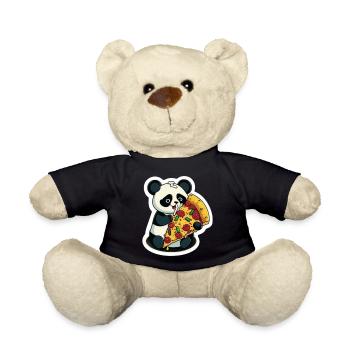 Un mignon panda mange un autocollant de pizza - Nounours - noir - Devant