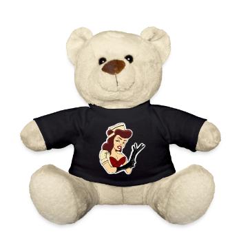 Pinup-Krankenschwester mit schwarzen Handschuhen - Teddy - Schwarz - Vorne