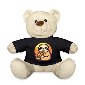 Pizza Faultier im Sonnenuntergang - Teddy - Schwarz - Vorne