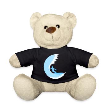 Surfer Surfboard Round Blue Circle Wave Surfing - Teddy Bear - black - Front