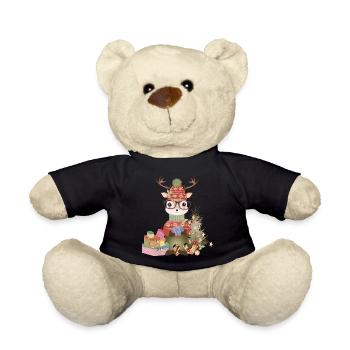 Deer with Christmas presents, glasses and hat - Teddy Bear - black - Front