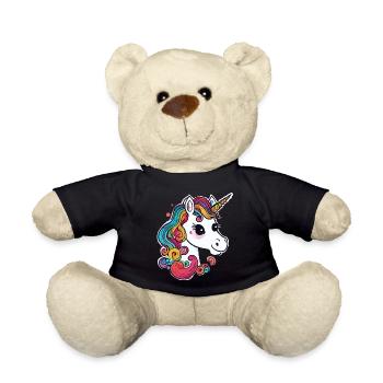 Friendly colorful unicorn with rainbow mane - Teddy Bear - black - Front