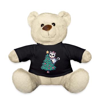 Chat de Noël - mignon sur le sapin de Noël dans la bande dessinée - Nounours - noir - Devant