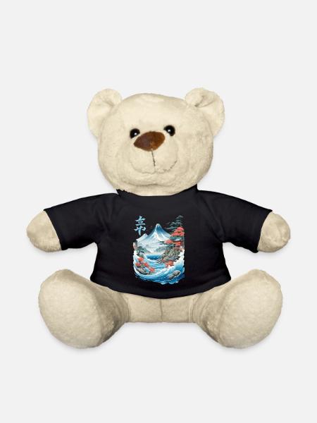 Japanese Ukiyo-E Fujiyama Retro Artwork - Teddy Bear - black