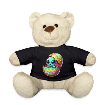 Colorful Alien Easter Egg Hatching Design - Teddy Bear - black - Front