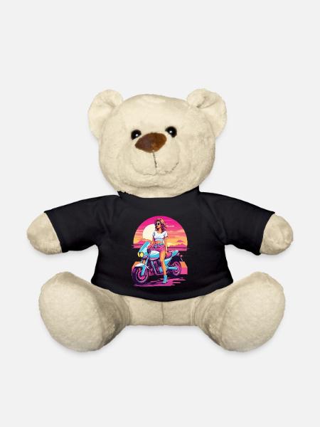 Synthwave Motorrad Aesthetic für Biker Girls - Teddy - Schwarz